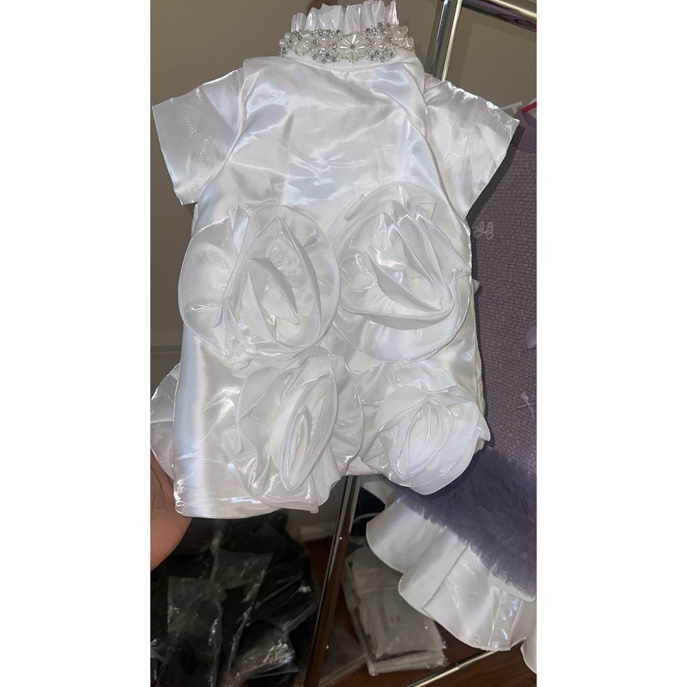 Boutique Flower Girl Dress ChampagneTulle 3DRosette Pearl Accents Formal Wedding - Picture 6 of 10